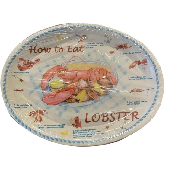 How To Eat A Lobster Plastic Plate Tray Blue Step By Step Instructions Set 4 NIP - Picture 1 of 4